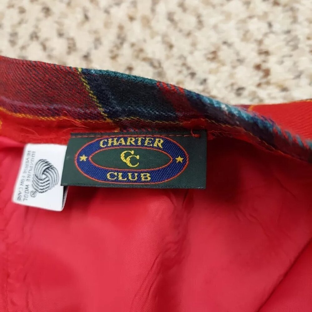 Vintage Charter Club 100% New Pure Wool Plaid Mini Pencil Skirt 14 Lined Red - Picture 9 of 12